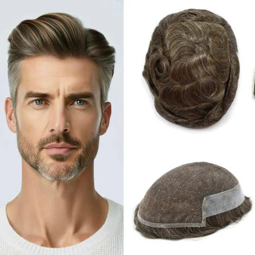 Vista 38 de FACE MIRACLE - Tupé de encaje frontal francés para hombres, postizos, sistemas de reemplazo de cabello humano con PU para hombre, prótesis