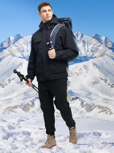 Vista 3 de YGREYG Chaquetas de invierno impermeables 3 en 1 para hombre, para esquí, abrigo de lluvia y nieve, con forro acolchado, cortavientos