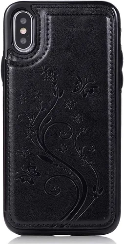 Vista 7 de Funda de teléfono para iPhone Xs X 10 10s con protector de pantalla de vidrio templado, tarjetero con soporte para tarjetero, funda de cuero