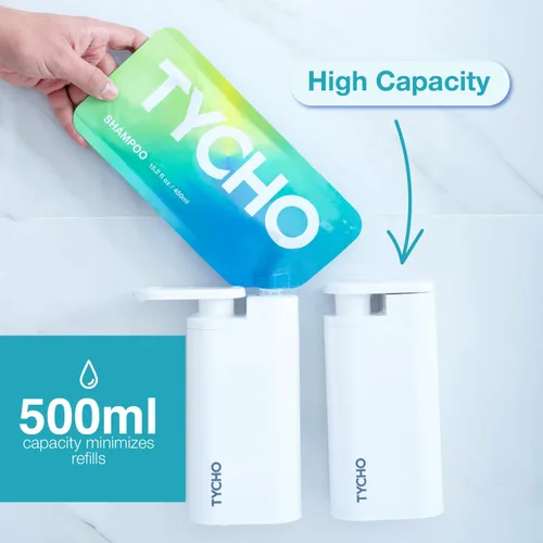 Vista 4 de TYCHO Dispensadores de ducha y champú hidratante y acondicionador hidratante (2+2) – No necesita herramientas para champú y acondicionador Champú