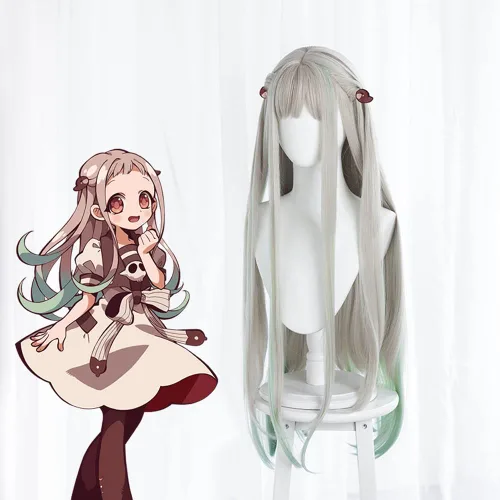 Vista 2 de JCvCX Anime Yashiro Nene - Peluca de cosplay gris con cabello largo y recto verde claro para Halloween