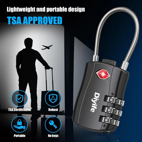Vista 5 de Candados de equipaje TSA, cerradura de equipaje aprobada por la TSA de Diyife Cerradura de combinación de 3 dígitos reconfigurable, 2 piezas, negro