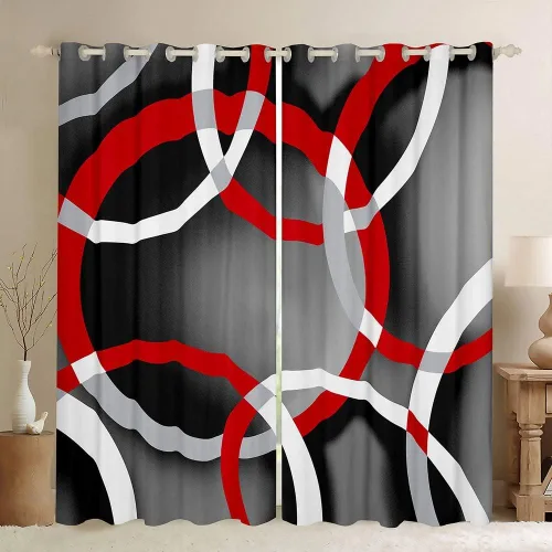 Vista 12 de Cortinas circulares geométricas para dormitorio, sala de estar, niñas, niños, retro, con ojales, cortinas de ventana con ojales, decoración
