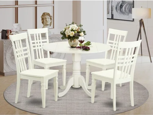 Vista 6 de East West Furniture Juego de mesa de comedor DLLG5-LWH-W