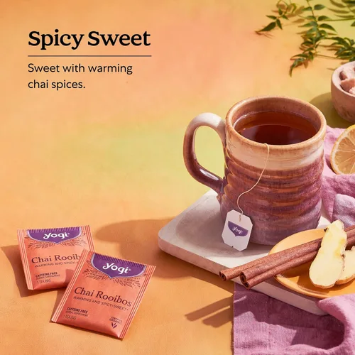 Vista 4 de Yogi Tea Chai Rooibos Tea - 16 bolsas de té por paquete (4 paquetes) - Té Rooibos orgánico especiado - Proporciona antioxidantes - Sin cafeína