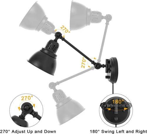 Vista 4 de GOODATE Apliques de pared enchufables, iluminación de pared con interruptor de encendido y apagado regulable, lámpara de pared con brazo oscilante