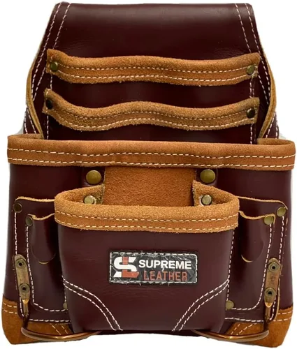 Vista 2 de Bolsa de herramientas de cuero para construcción, bolsas de herramientas perfectas para carpinteros, electricistas, paneles de yeso, trabajo de 0732