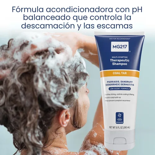 Vista 5 de MG217 Champú para la psoriasis con alquitrán de hulla, tratamiento terapéutico del cuero cabelludo, controla la picazón, descamación