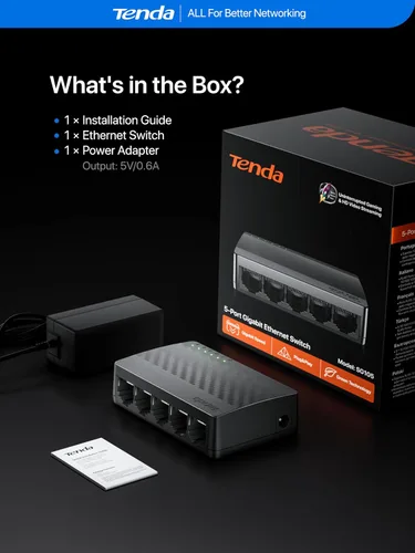 Vista 14 de Tenda Conmutador Gigabit Ethernet de 5 puertos, divisor Ethernet de escritorio, concentrador de conmutador de red no administrado, Plug & Play