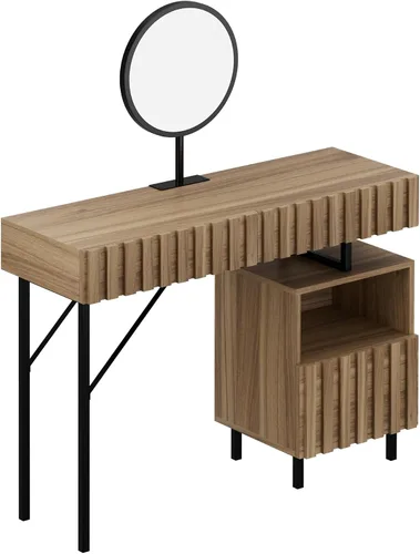 Vista 7 de Escritorio de madera con espejo, juego de tocador de maquillaje con cajón, tocador de tocador, juego de escritorio de maquillaje con espacio