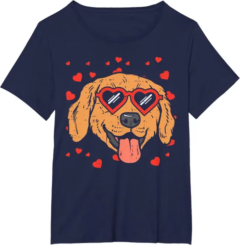 Vista 17 de Golden Retriever cara corazón gafas día de San Valentín perro regalo camiseta Negro