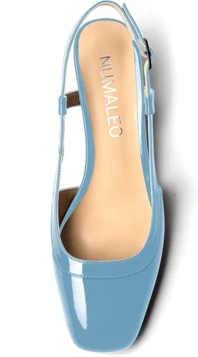Vista 3 de NUMALEO Zapatos de tacón bajo con correa de tobillo para mujer, con puntera cuadrada, con hebilla y hebilla de 2 pulgadas