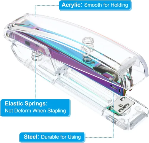 Vista 4 de PATIKIL Acrylic Stapler Set, Portable Stylish Manual Effortless Desktop Stapler with 2000 Pcs 24/6 Staples for Classroom Home Office Desk, Rainbow