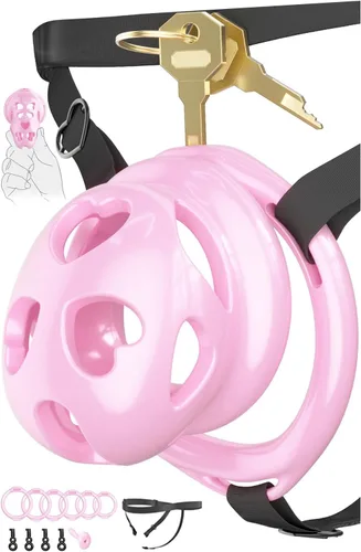 Vista 14 de Chastity Cage - Jaula de castidad para macho, jaula plana de castidad de silicona suave con cinturón de castidad ajustable, bloqueo invisible y 6