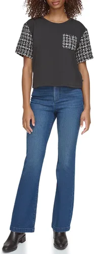 Vista 2 de Karl Lagerfeld Paris Top corto con detalle de tweed para mujer