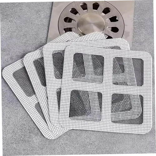 Vista 6 de 50 piezas desechables de malla fina de 4 x 4 pulgadas, cubiertas de drenaje desechables autoadhesivas para filtro de ducha, para baño, lavandería