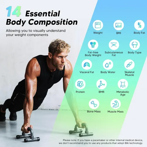 Vista 4 de Arboleaf Báscula inteligente con IMC, grasa corporal, masa muscular, 14 métricas de composición, pantalla LED grande, báscula digital de baño