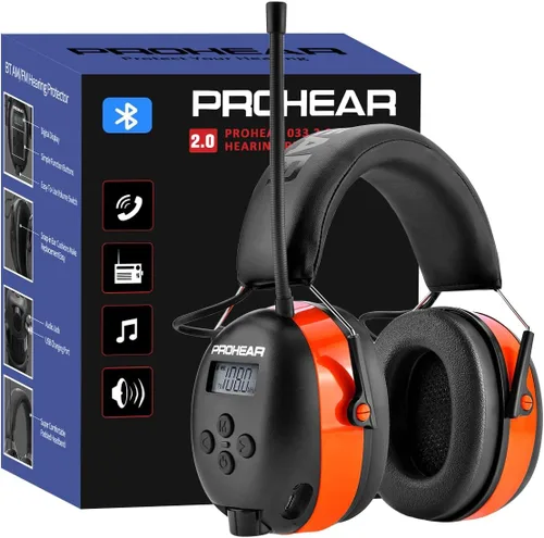 Vista 14 de PROHEAR 033 2.0 Auriculares Bluetooth de Protección Auditiva con Radio AM/FM - Orejeras de Reducción de Ruido 31 SNR, Batería Recargable de 50