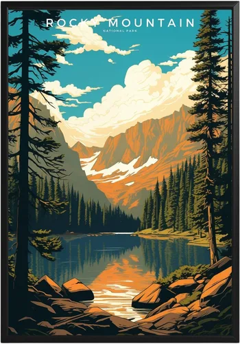 Vista 62 de Póster del Parque Nacional Acadia, arte abstracto de la pared, arte de pared de paisaje natural retro, impresiones artísticas de pared para oficina
