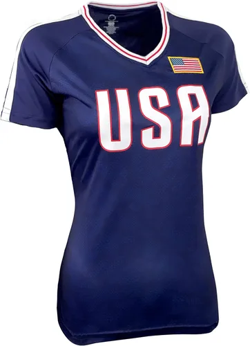 Vista 3 de Camisa de Estados Unidos para mujer, camiseta de jugador USWNT, azul, oficial de la Asociación del Equipo Nacional de Fútbol de Estados Unidos