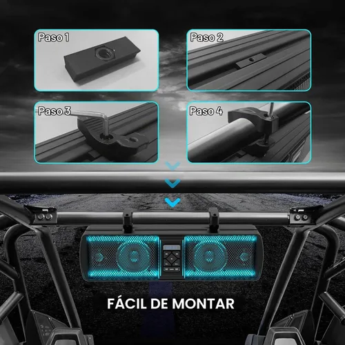 Vista 7 de Barra de sonido UTV, barra de sonido impermeable IP66 Bluetooth para carrito de golf, sistema de altavoces ATV, barra de sonido SXS compatible