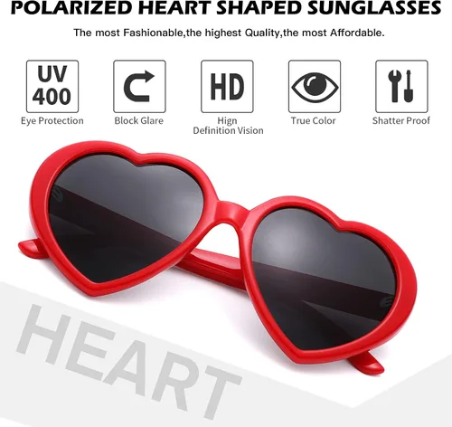 Vista 6 de Bouryo Gafas de sol polarizadas en forma de corazón para mujer, estilo retro, de gran tamaño, lindas gafas