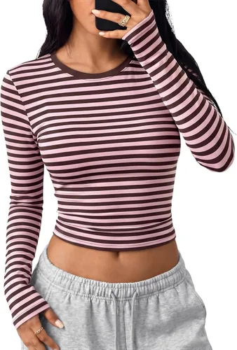 Vista 32 de Trendy Queen Camisetas cortas de manga larga para mujer, camisetas básicas Blanco