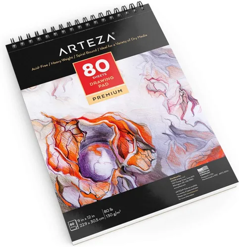 Vista 5 de ARTEZA Bloc de papel de dibujo, 9 x 12 pulgadas, paquete de 1, 80 hojas, libros de dibujo de artistas encuadernados en espiral, papel de dibujo