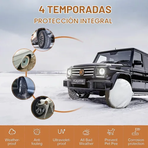Vista 4 de Kayme Juego de 4 cubiertas de vinilo para neumáticos de remolque, protegen del sol, la lluvia, la nieve, a prueba de agua, plateadas