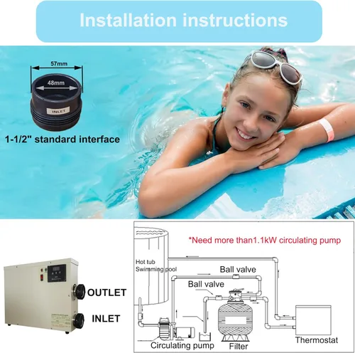 Vista 4 de Calentador de piscina 9KW 220V Termostato eléctrico de piscina, pantalla táctil digital, calentador de agua de piscina de bajo consumo para spas