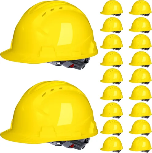 Vista 9 de Leumoi Paquete de 20 cascos de seguridad de suspensión de 4 puntos, cascos de seguridad de ABS con trinquete, cascos de construcción ajustables