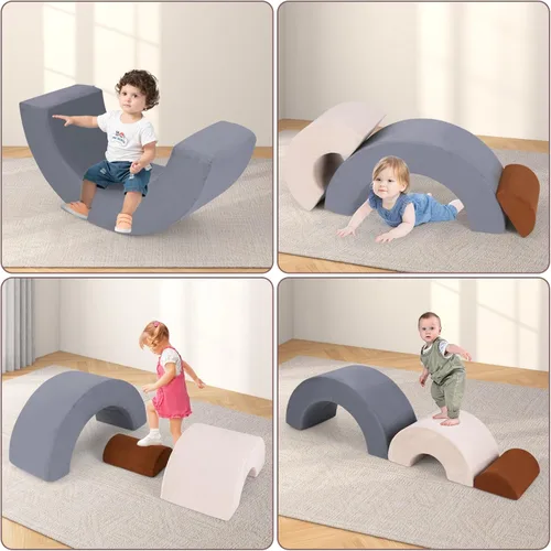 Vista 3 de INFANS Juguetes de Escalada para Niños Pequeños, Juego de Bloques de Escalada de Espuma de 3 Piezas con Forma de Arcoíris para Juegos en Interiores