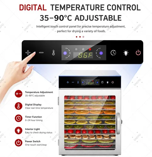 Vista 4 de Food Dehydrator Machine 6-18 Stainless Steel Trays Meat Dehydrator 10Trays