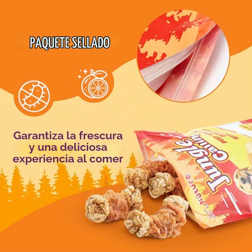 Vista 6 de Jungle Calling Masticables de larga duración para perros medianos y grandes, huesos trenzados de tendón de carne de res envueltos en pollo, sin piel