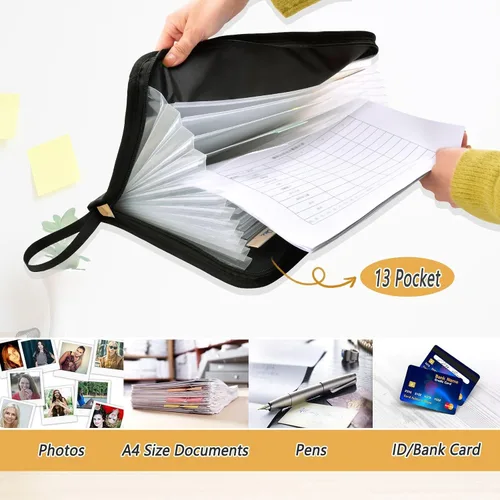 Vista 5 de Gredecor 13 Pockets File Folder Organizer A4/Letter Water Resistant Document Bag with Zipper Filing Folder Expanding File Pouch Storage for School