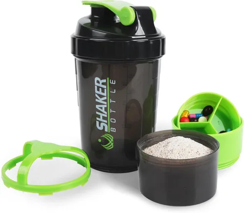 Vista 11 de Botella agitadora - Taza agitadora de proteínas con compartimentos de almacenamiento - Botellas de batido para entrenamiento a prueba de fugas