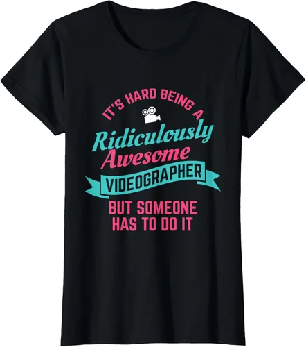 Vista 29 de Camiseta de regalo con videógrafo impresionante y cineasta, Negro, S