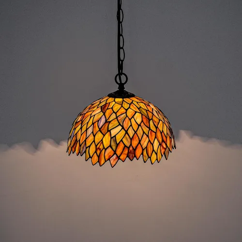 Vista 7 de Lámpara Colgante de Vidrio Emplomado Estilo Tiffany con Enchufe, 12" de Ancho Diseño de Glicinia Lámpara Colgante, Cadena de 60 Pulgadas Cable de 15