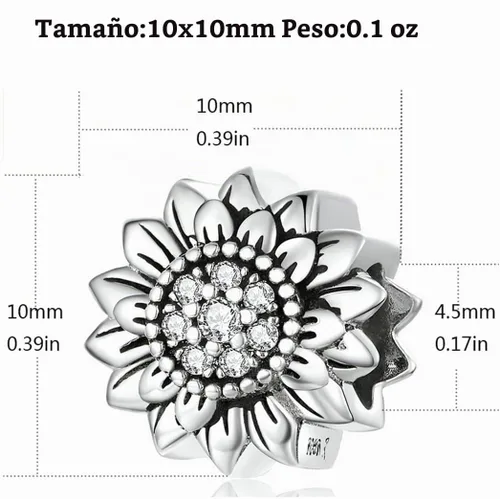 Vista 2 de Abalorio de girasol de plata esterlina para pulsera Pandora