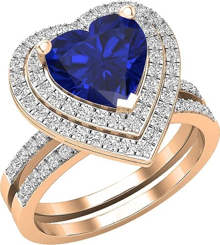 Vista 10 de Dazzlingrock Collection Juego de anillos de compromiso de doble halo con diamantes naturales redondos y piedras preciosas creadas en laboratorio