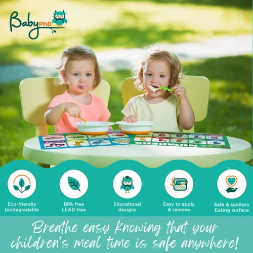 Vista 5 de Manteles individuales desechables para bebés, niños y niños pequeños, diseño Let's Learn, tapete de mesa o adorno para restaurantes, mantel