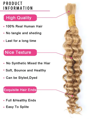 Vista 4 de RESACA 1 paquete de 14 pulgadas, 1 paquete de 14 pulgadas, cabello humano virgen brasileño rizado 10A para trenzar, sin trama, 10A, para trenzas #27