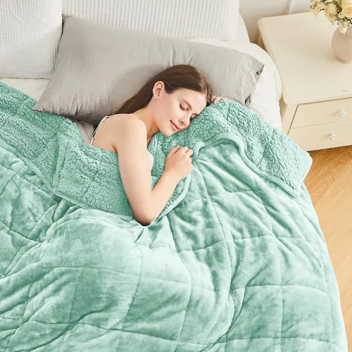 Vista 21 de Cottonblue Manta con peso de jacquard de 15 libras para adultos, tamaño individual, manta de forro polar sherpa ultrasuave para relajarse y dormir
