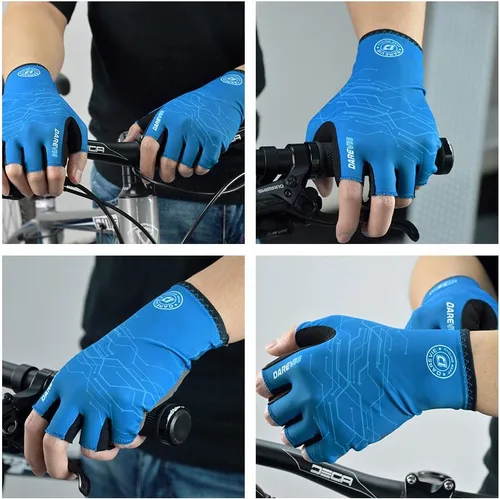 Vista 3 de Darevie Guantes de ciclismo, guantes de ciclismo de medio dedo, suaves y ligeros, guantes de ciclismo acolchados de gel que absorben los golpes