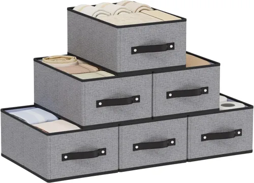Vista 8 de Cestas de almacenamiento con asas, organizadores de cajones de tela, contenedores de almacenamiento para estantes de dormitorio y lavandería, 18.5 ×