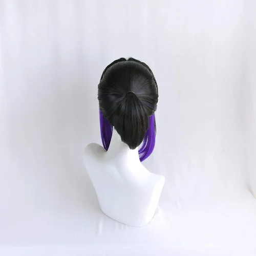 Vista 4 de LCNING Anime Demon Slayer Kimetsu no Yaiba Kochou Shinobu peluca Cosplay traje mujeres resistente al calor Pelo sintético Halloween Party Pelucas