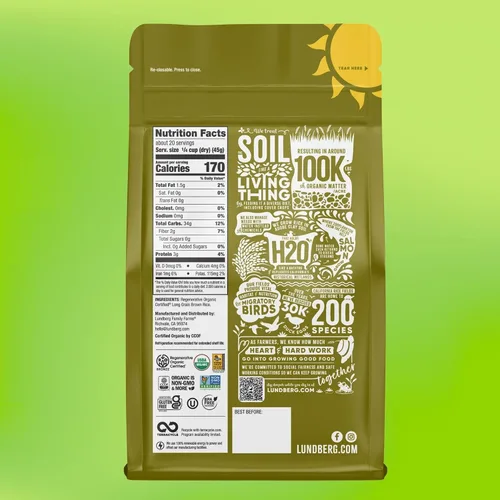 Vista 2 de Lundberg Arroz integral orgánico regenerativo de grano largo, Kosher, certificado orgánico por USDA, sin gluten y sin OMG, 32 onzas (paquete de 1)