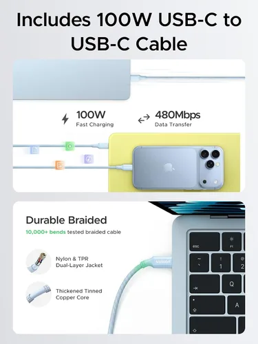 Vista 4 de UGREEN Nexode Air 65W USB C GaN Bloque de cargador con cable de 3.3 pies Azul
