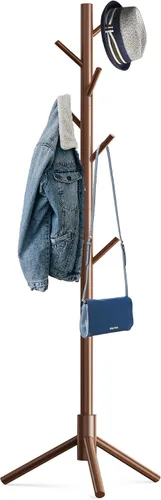 Vista 9 de Hupmad Perchero de árbol de madera, perchero resistente independiente con 8 ganchos, 3 alturas ajustables para niños y adultos, perchero de madera