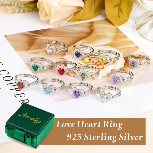 Vista 6 de Anillos de plata de ley S925 con piedra natal para mujer, anillo de compromiso ajustable para esposa, mamá, hija, joyería de cumpleaños, boda